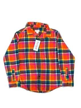 Cat & Jack Boys' Long Sleeve Rainbow Plaid Flannel Button-Down Shirt (Can be uni